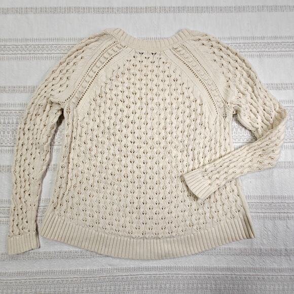 LOFT Cream Pointelle Knit Sweater Pullover Size Large Petite - Picture 2 of 6